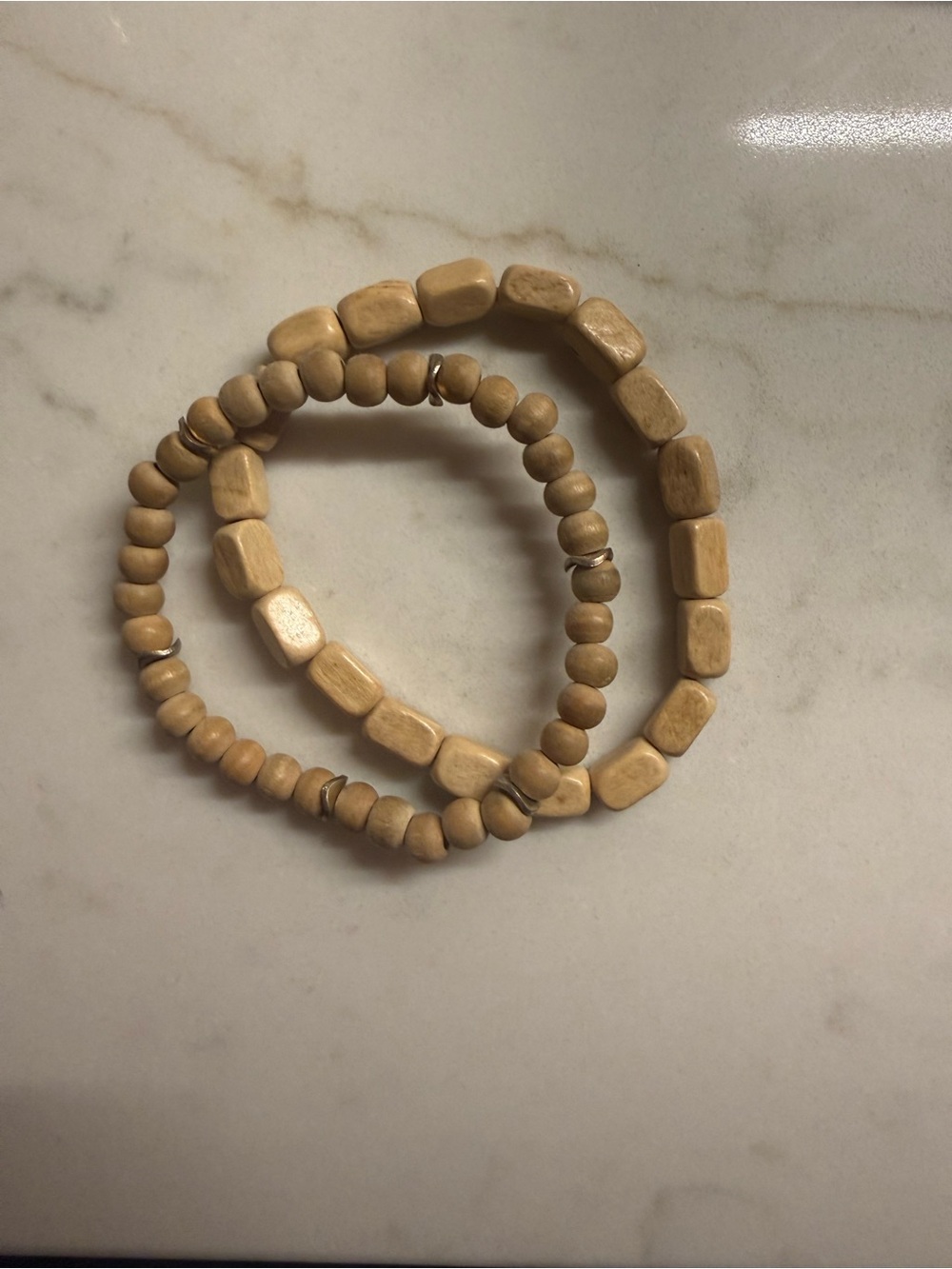 BOUTIQUE - Beige Wooden Bead Stretch Bracelet Set - Women Jewelry